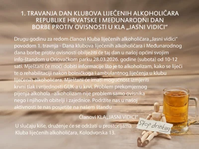 „Jasni vidici“ ponovno među građanima: najavljen Dan borbe protiv ovisnosti u Oriovcu