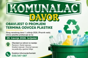 Obavijest o promjeni termina odvoza plastike na području općine Vrbje i dijelovima Općine Nova Kapela